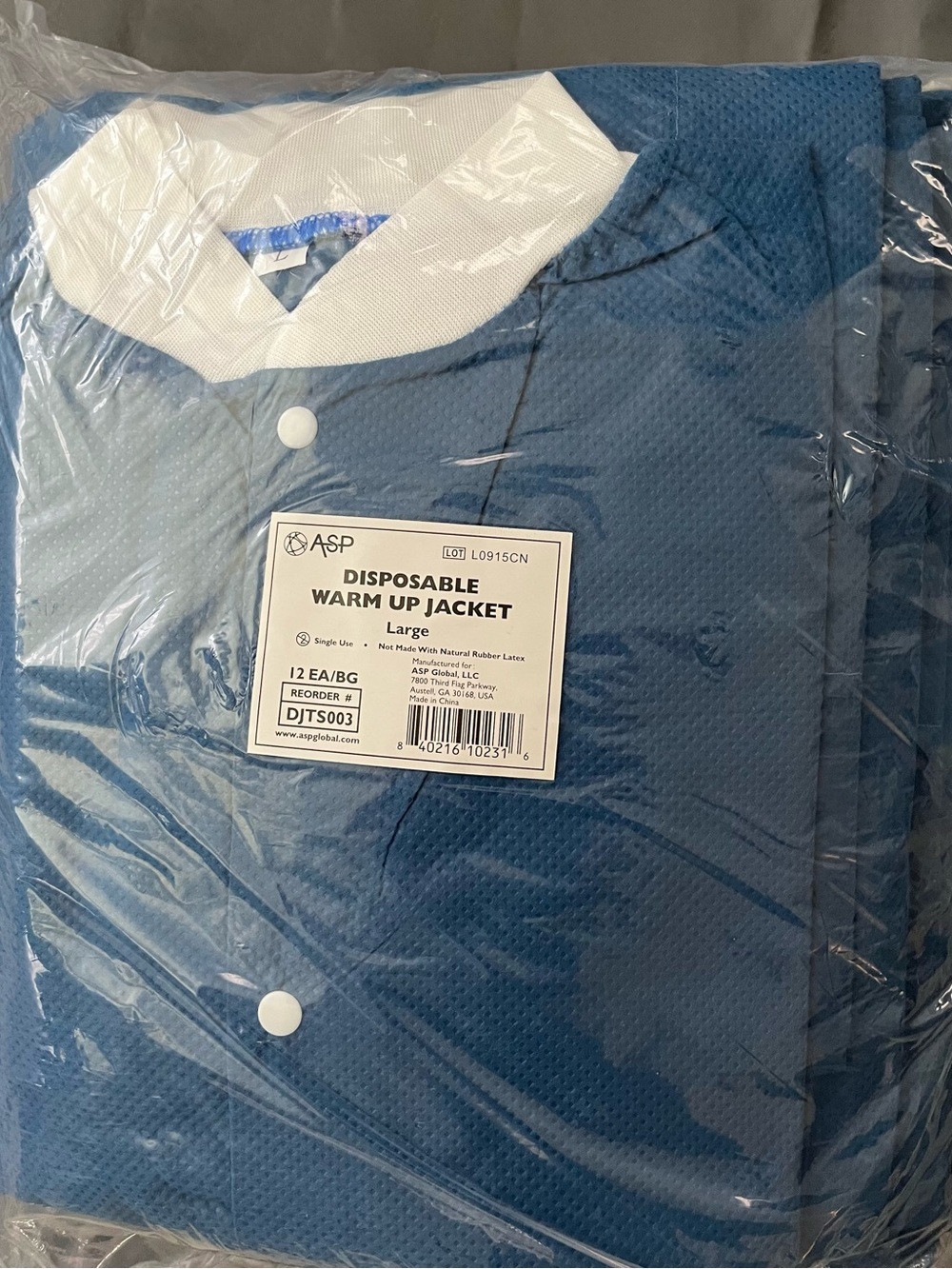 NEW- in package- ASP warm-up disposable jacket - Large (package of 12)